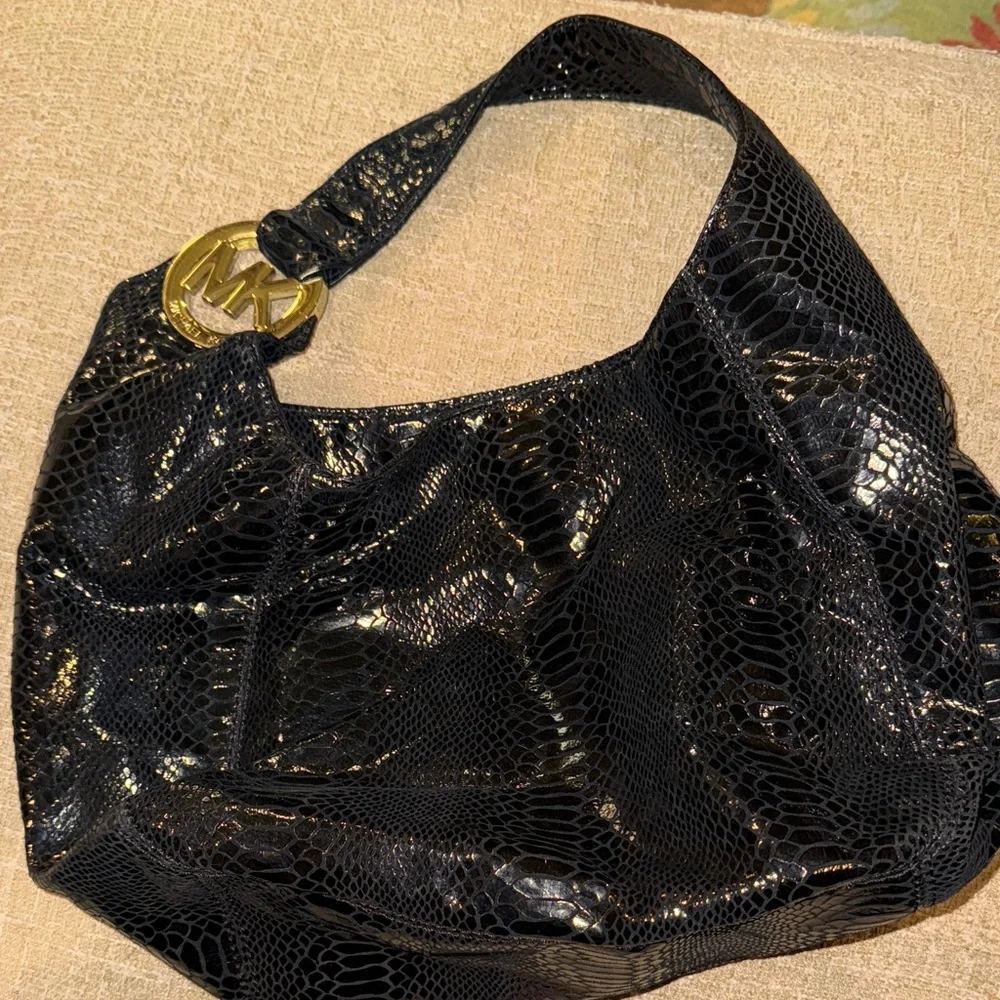 Michael Kors Black Snake Print Hobo Bag